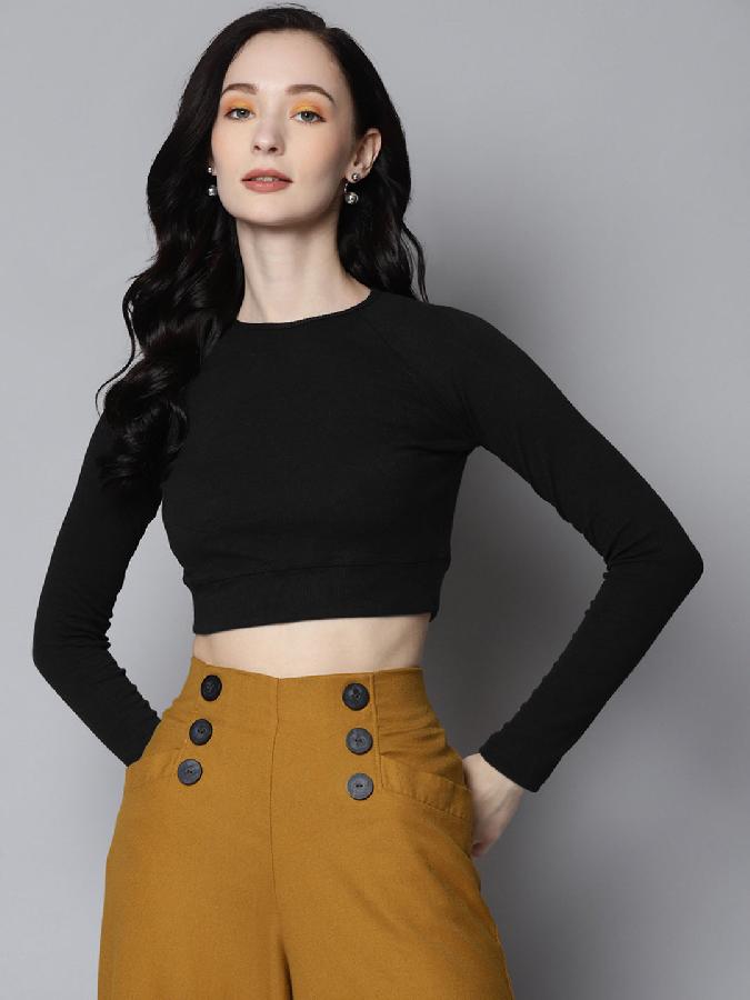 Black Rib Full Sleeve ACTIVE Crop Top