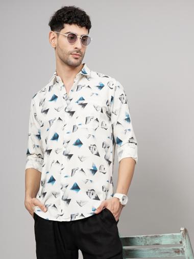 Abstract Linen Casual Beige Shirt