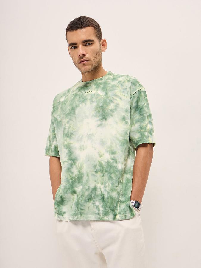 Green Tie-Dye Oversize Crew Neck T-shirt