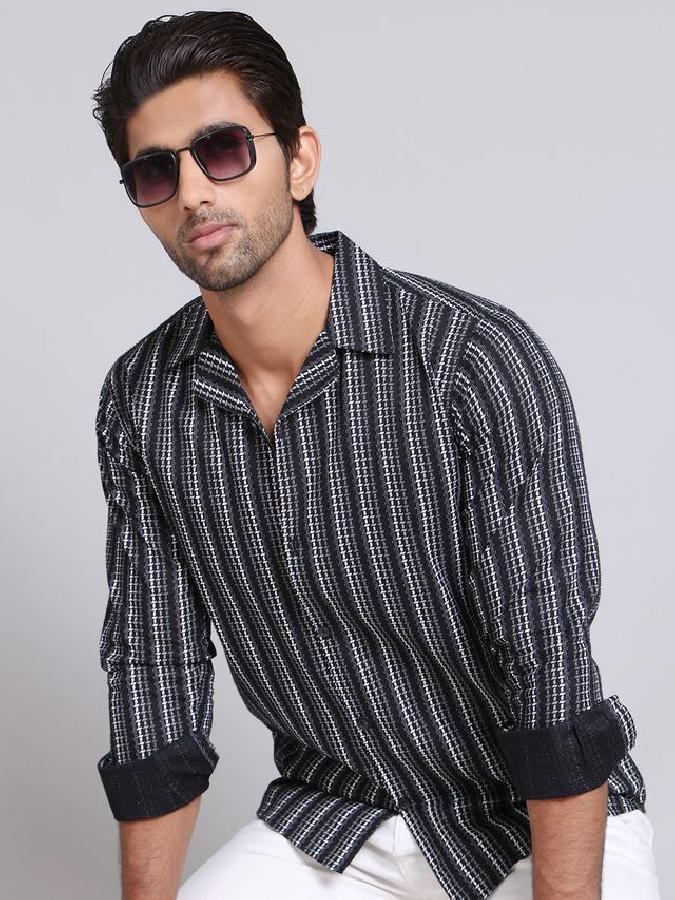 Black woven design opaque Casual shirt 