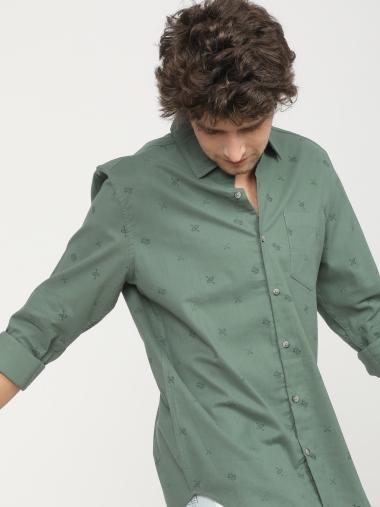 Olive Printed Casual Shirt