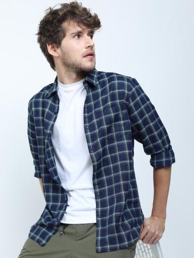 Navy Blue Checkered Shirt