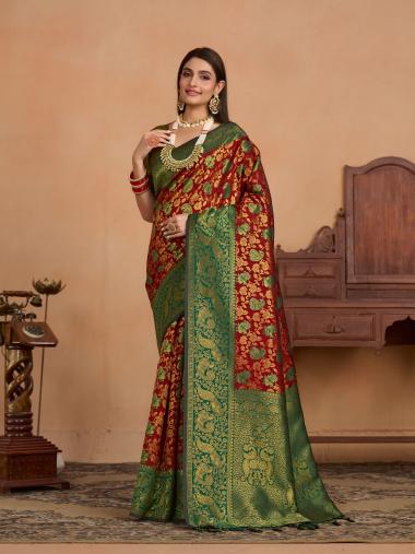 Mimosa Womens Woven Design Kanjivaram Style Art Silk Saree With Blouse Piece : SA0000890MR